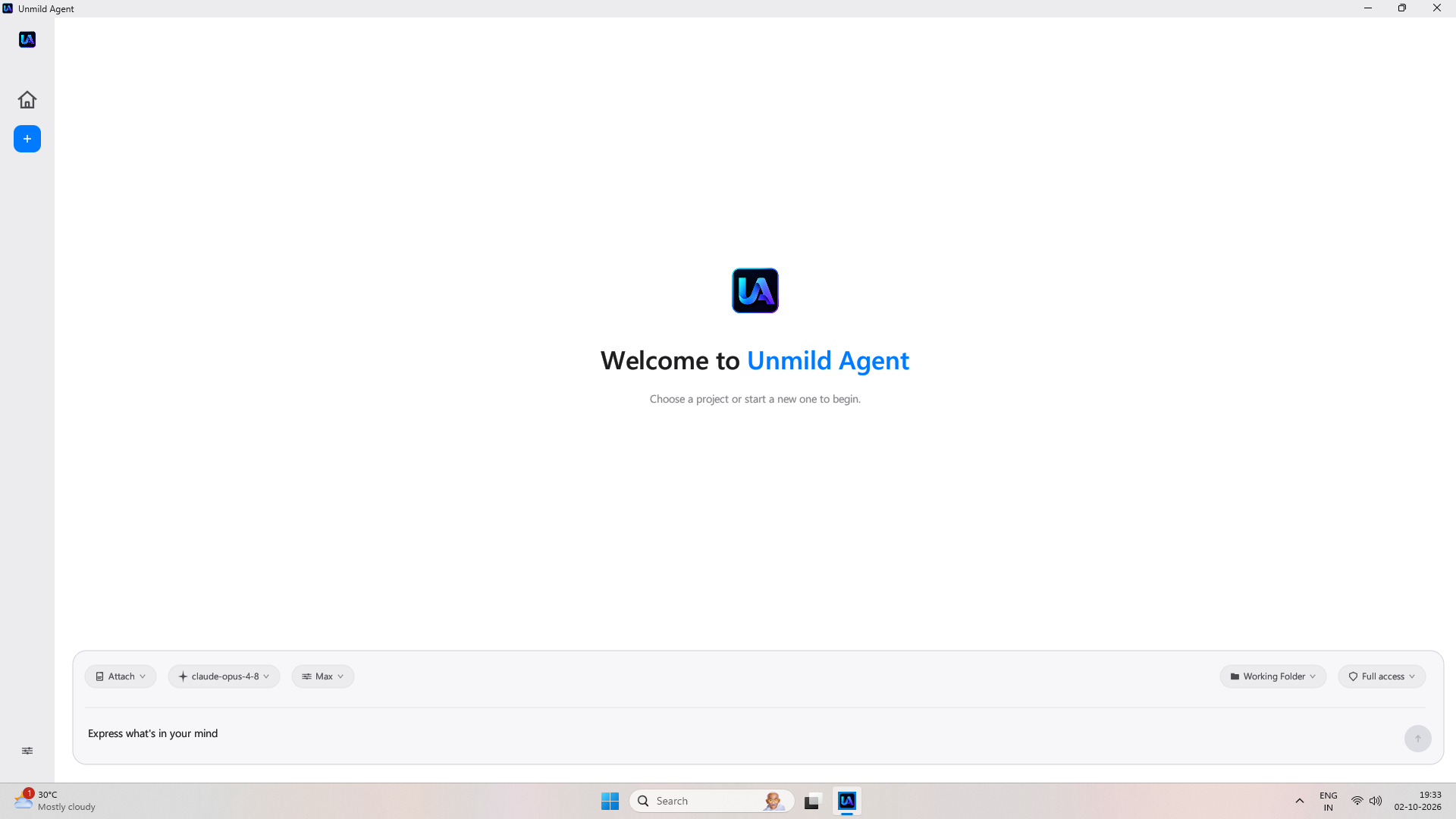 New Project modal with working folder picker